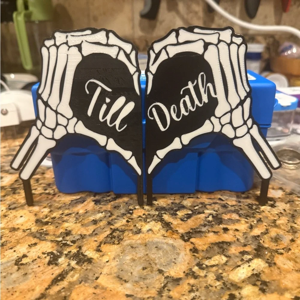 Skeleton Heart Cake Topper - Black and White